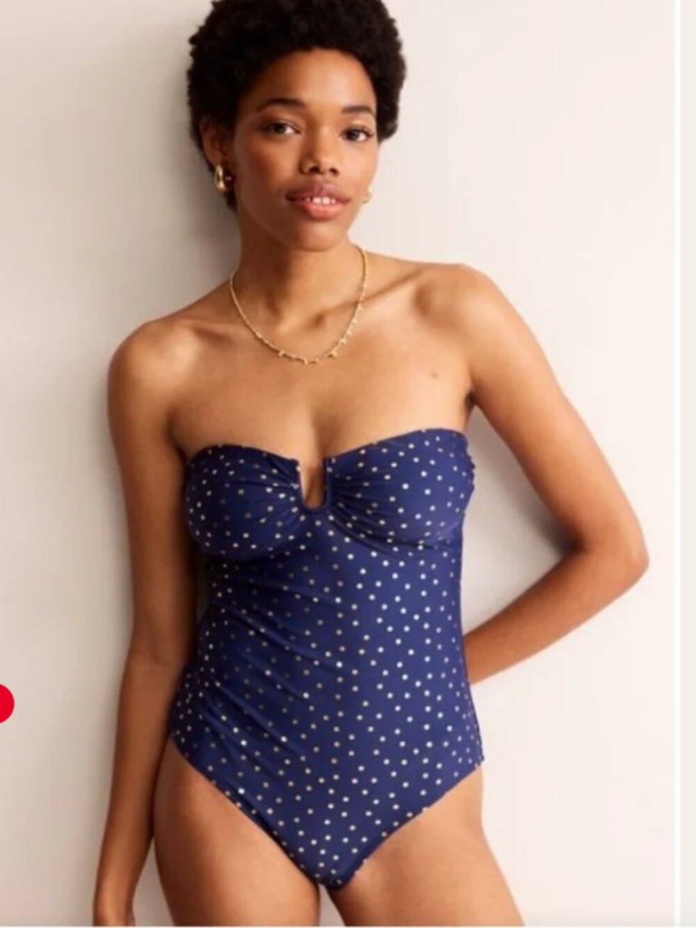 Boden | U Bar Navy Blue One-Piece Swimsuit Gold Polka Dots - 10R